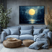 Poster Reflet de forêt au clair de lune – Abstrait bleu e