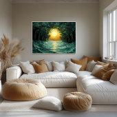 Poster Reflet de forêt au coucher du soleil – Soleil doré