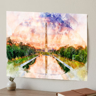 Poster Reflet du coucher de soleil aquarelle du Monument