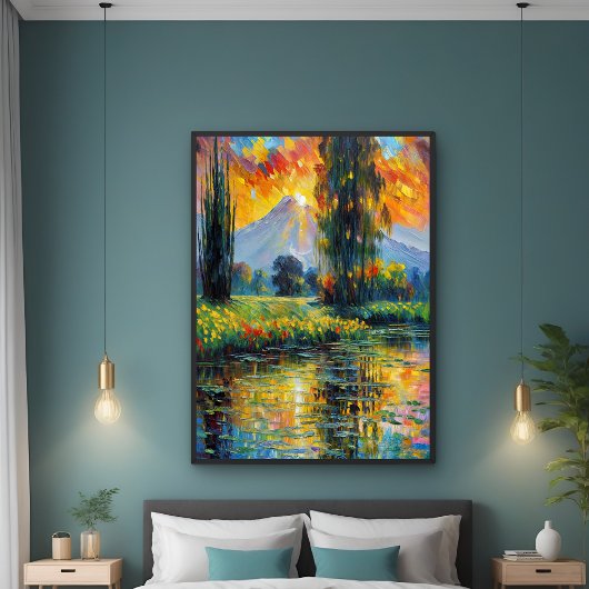 Poster Reflet du coucher du soleil Impressionnisme paysag