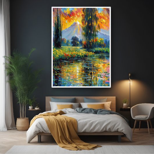 Poster Reflet du coucher du soleil Impressionnisme paysag