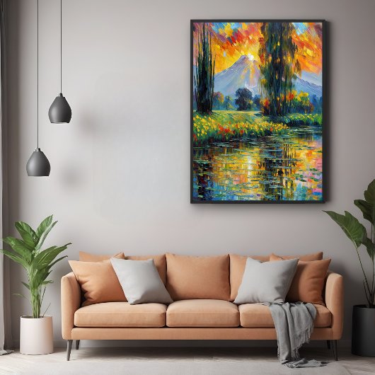 Poster Reflet du coucher du soleil Impressionnisme paysag