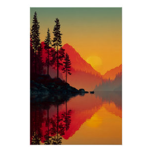 Poster Reflet du lever de soleil sur un lac alpin avec si