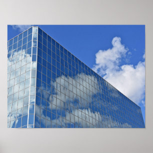 Poster reflet nuage dans un gratte-ciel en verre