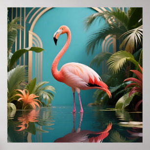 Poster Reflet Tropical Flamant Rose