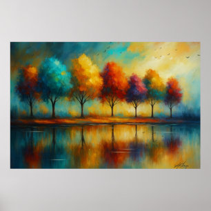 Poster Reflets arc-en-ciel Arbres vibrants au coucher du