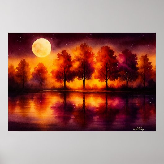 Poster Reflets d'Automne au Clair de Lune : Forêt de Nuit (Devant)
