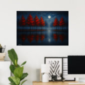 Poster Reflets de la forêt rouge au clair de lune – Nuit (Bureau à domicile)