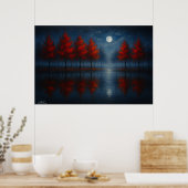 Poster Reflets de la forêt rouge au clair de lune – Nuit (Cuisine)