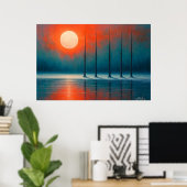 Poster Reflets du coucher de soleil avec des arbres dénud (Bureau à domicile)