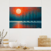 Poster Reflets du coucher de soleil avec des arbres dénud (Cuisine)