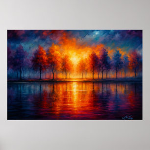 Poster Reflets du coucher de soleil sur le lac d'automne