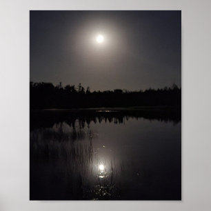 Poster Réflexion de la lune sur le lac