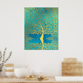 Poster Réflexion de l'arbre d'or sur Blue Peacock (Cuisine)