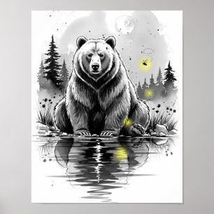Poster Réflexion de l'ours de forêt lunaire