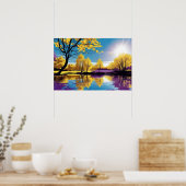 Poster Réflexion sur le lac paisible des arbres violets e (Cuisine)