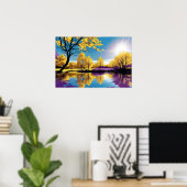 Poster Réflexion sur le lac paisible des arbres violets e (Bureau à domicile)