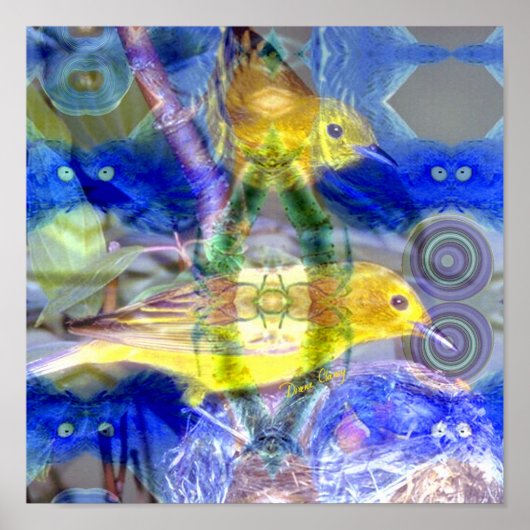 Poster Réflexions de la nature I - Oiseaux dorés et bleus (Devant)