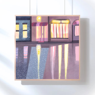 Poster Réflexions pluvieuses Aquarelle contemporaine lo