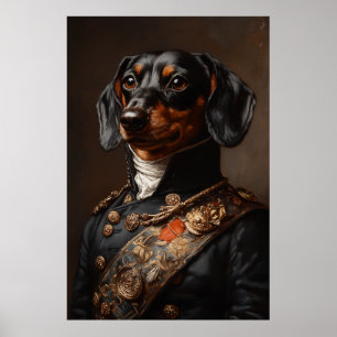 Poster Regal Dachshund en uniforme militaire napoléonien