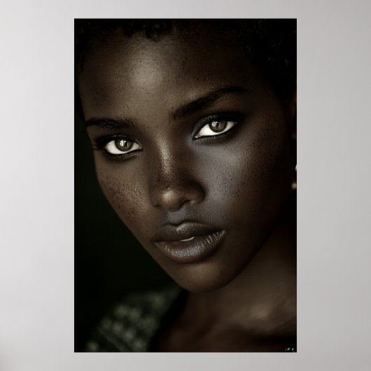 Poster Regal Ebony Portrait Intense Gaze Gold Hoops (Devant)