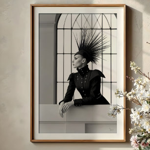 Poster Regal Gaze : Mode avant-gardiste monochrome