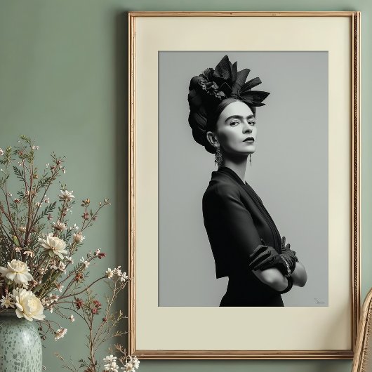 Poster Regal Kahlo Monochrome Portrait