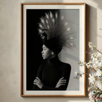 Regal Peacock : Avant-Garde Portrait Monochrome