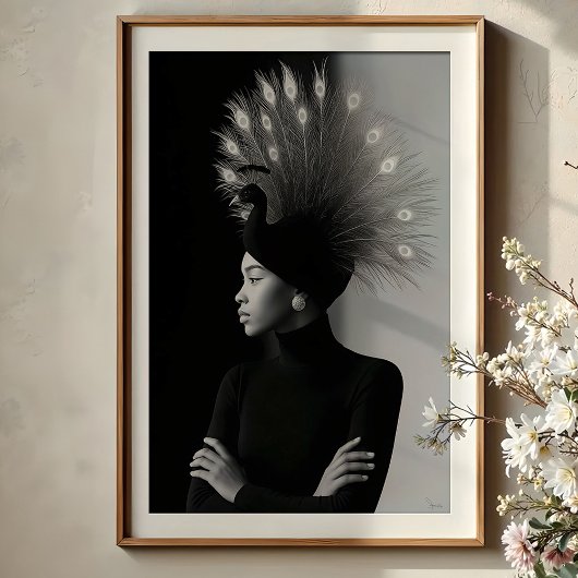 Poster Regal Peacock : Avant-Garde Portrait Monochrome