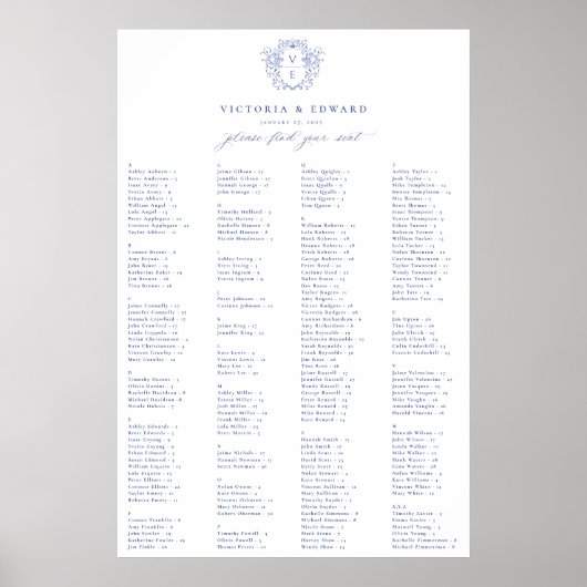Poster Régence Bleu Crest Plan de siège alphabétique (Devant)