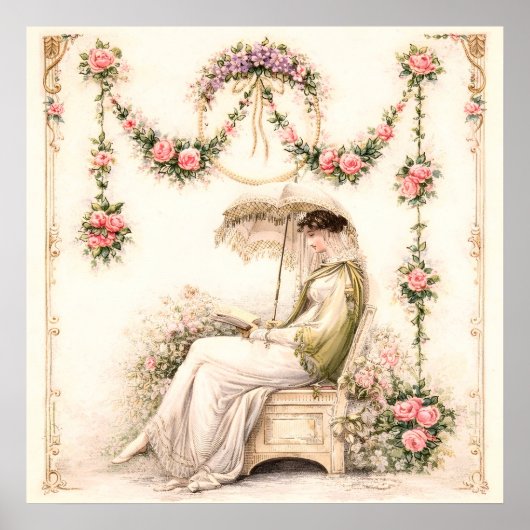 Poster Regency Rose Garden Reading Lady (Devant)