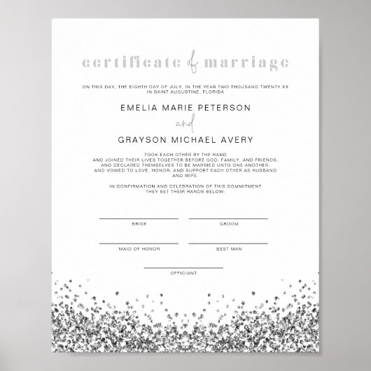 Poster REGINA Glam Silver Sequins Certificat de mariage P (Devant)