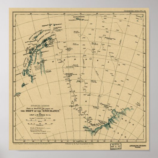 Poster Régions antarctiques "Dérive de l'endurance" Carte (Devant)