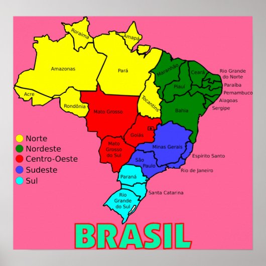 Poster Régions de la carte Brasil" (Devant)