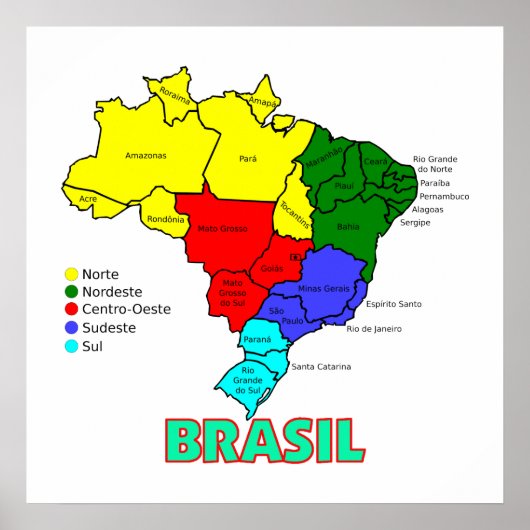 Poster Régions de la carte Brasil (Devant)