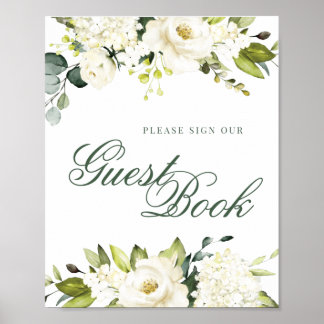 Poster Registre des invités aux roses blanches
