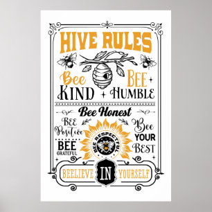 Poster règle de la ruche d'abeille mignonne art du mot