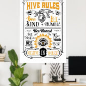 Poster règle de la ruche d'abeille mignonne art du mot (Bureau à domicile)