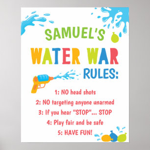 Poster Règlement de Guerre de l'Eau Personnalisé Panneau
