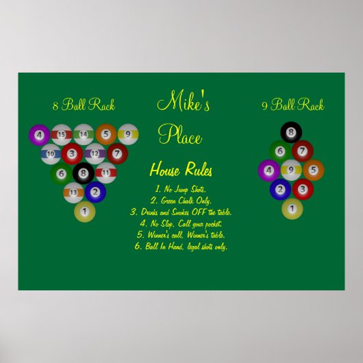 Poster Règles de billard House Pool (Devant)