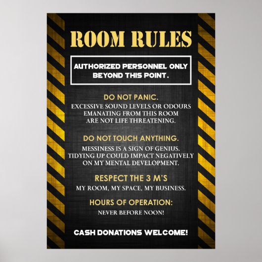 Poster Règles de chambre amusantes pour les Ados (Devant)