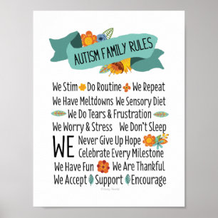 Poster Règles de Chambre de famille d'autisme