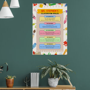 Poster Règles de classe de l'enseignant fixe coloré