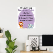 Poster Règles de classe engageantes avec des animaux amic (Bureau à domicile)