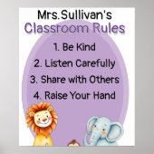 Poster Règles de classe engageantes avec des animaux amic (Devant)