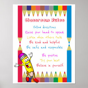 Poster Règles de classe mignonnes et colorées pour l'écol