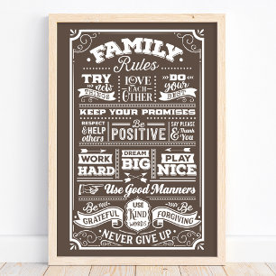Poster Règles de famille Règles de maison amusante Typogr