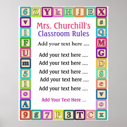 Poster Règles de la classe de l'enseignant de l'école - P (Devant)