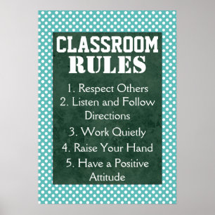 Poster Règles de la classe Pois bleue et blanche