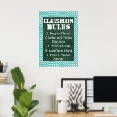 Poster Règles de la classe Pois bleue et blanche (Bureau à domicile)